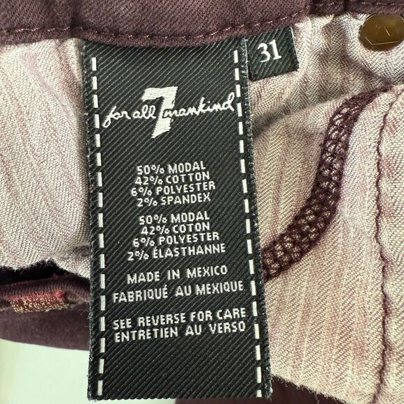 7 For All Mankind Women's Burgundy Skinny Ankle Jeans Size 31 - Picture 5 of 12